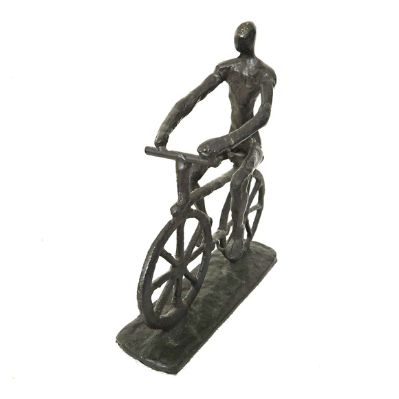 Vtg Brutalist Cast Iron Metalwork Cyclist Bicycle Sculpture Bookend Decor *READ* - Picture 8 of 11